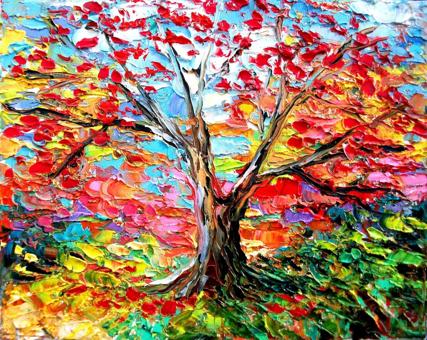 Abstract Landscape Oil Painting - Colorful Autumn Tree Foliage - Oil Painting Haven