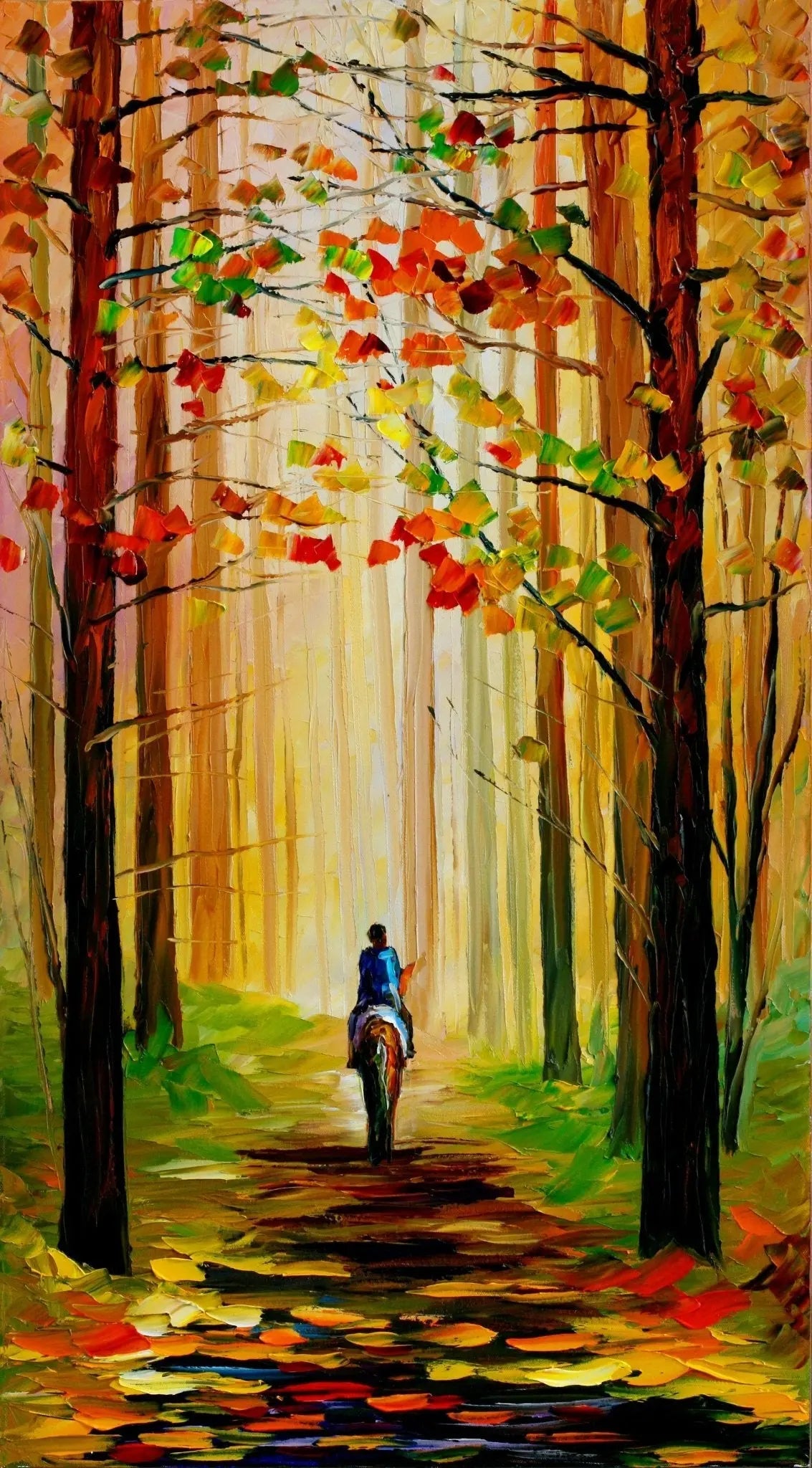 Abstract Landscape Oil Painting - Equestrian Autumn Forest Scene - Oil Painting Haven