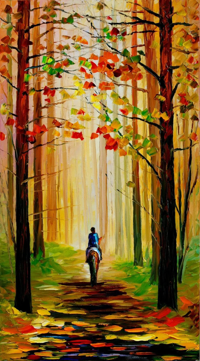 Abstract Landscape Oil Painting - Equestrian Autumn Forest Scene - Oil Painting Haven