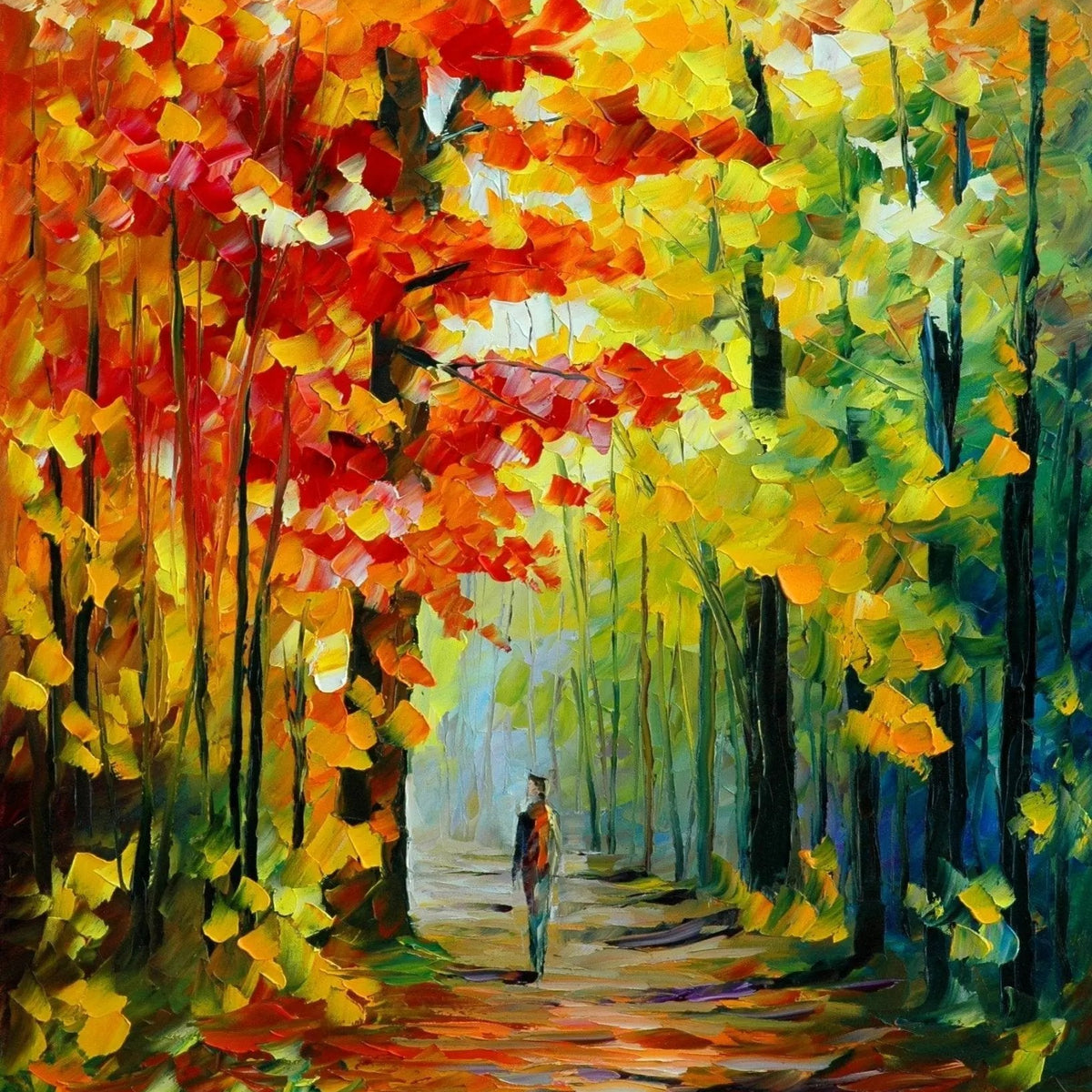 Abstract Landscape Oil Painting - Forest Path with Figure - Oil Painting Haven