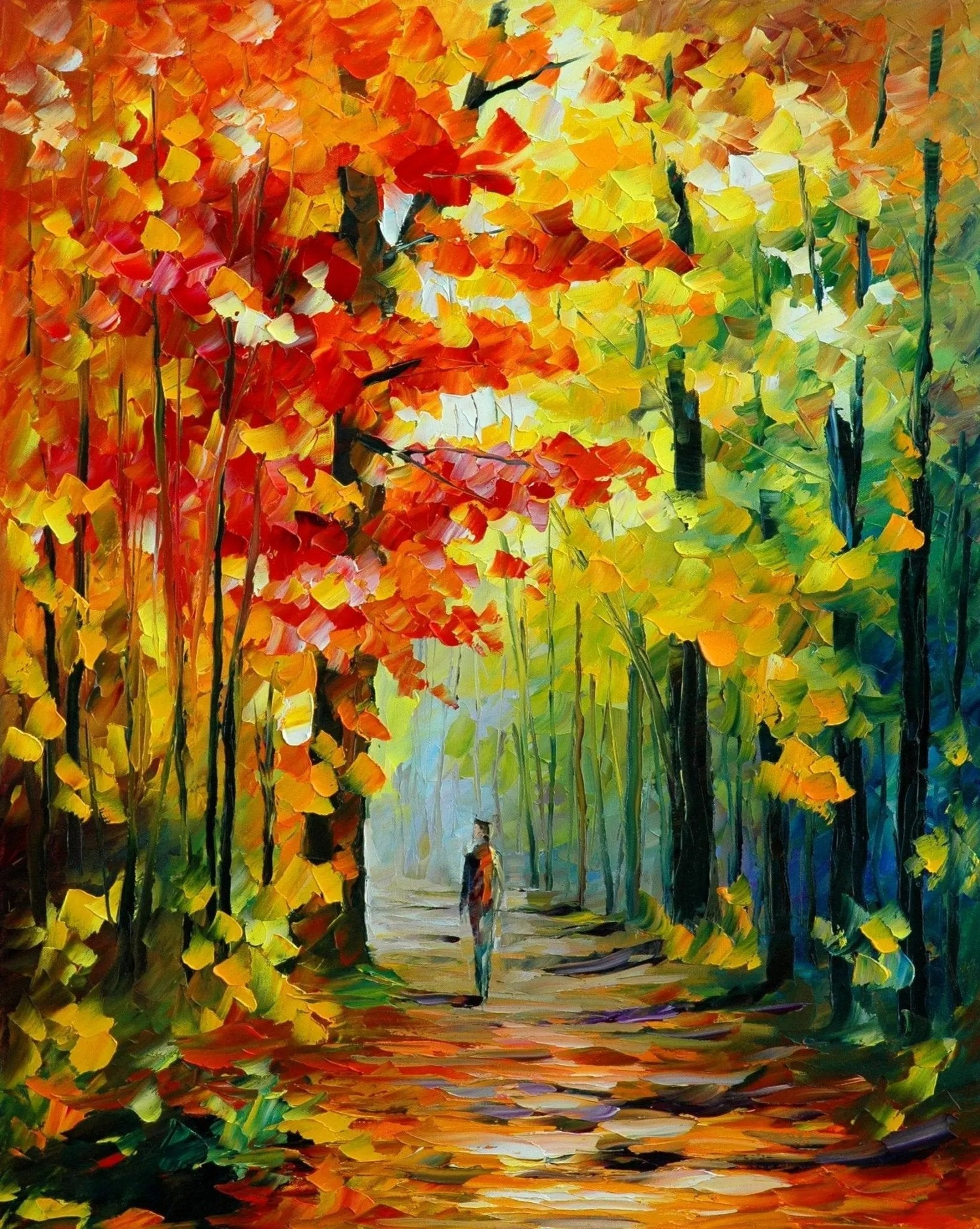 Abstract Landscape Oil Painting - Forest Path with Figure - Oil Painting Haven