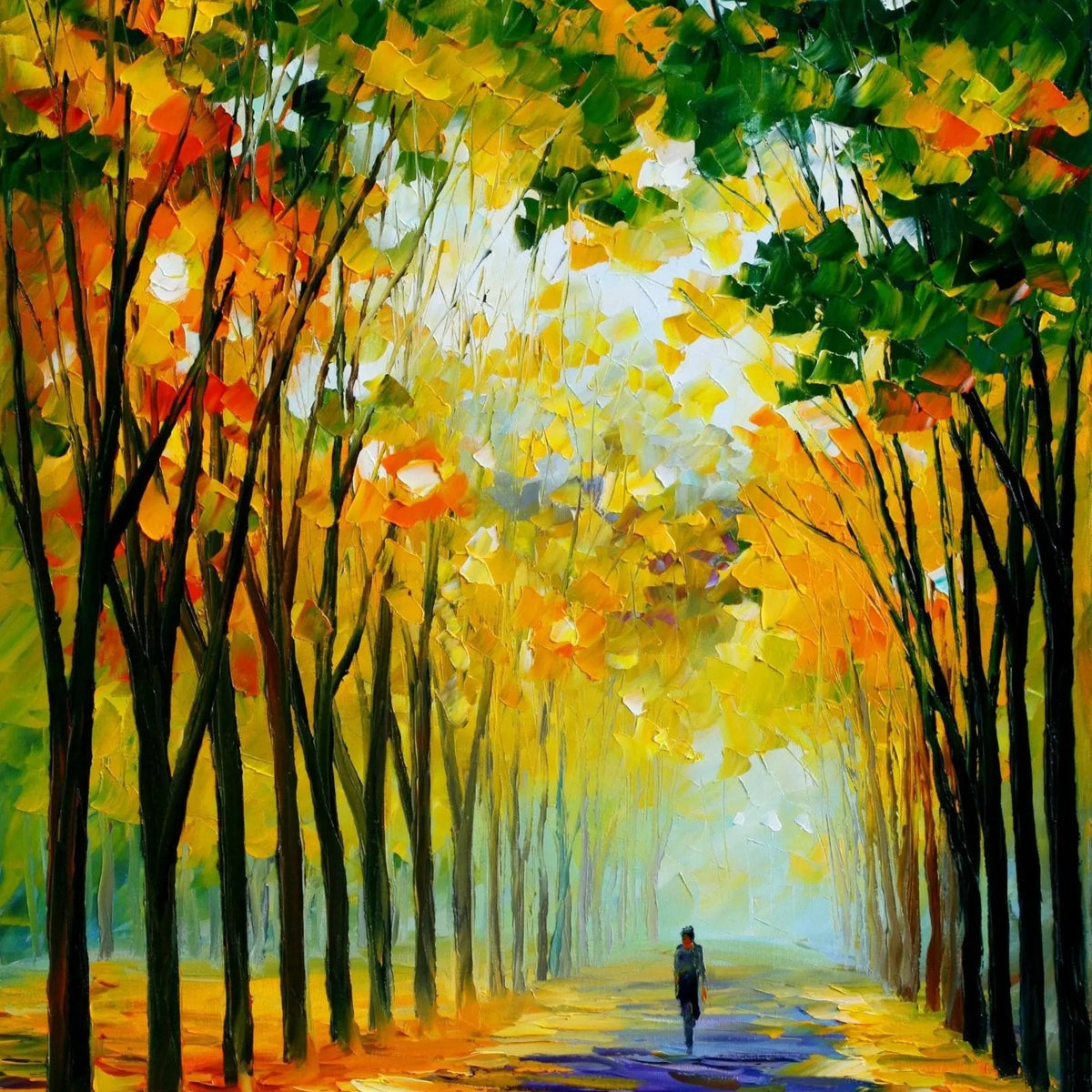 Abstract Landscape Oil Painting - Forest Path with Figure - Oil Painting Haven