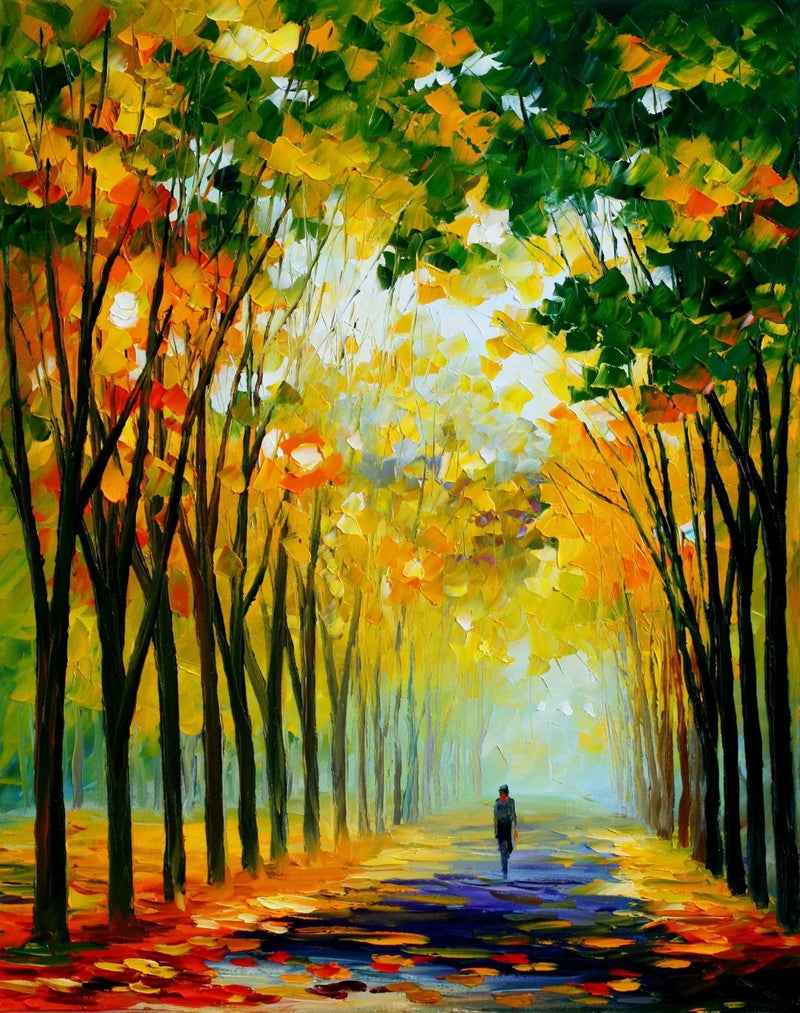 Abstract Landscape Oil Painting - Forest Path with Figure - Oil Painting Haven