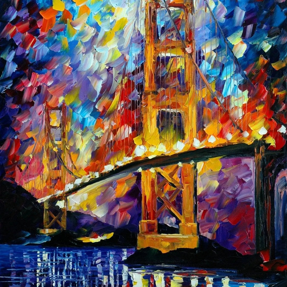 Abstract Landscape Oil Painting - Golden Bridge in Vivid Colors - Oil Painting Haven