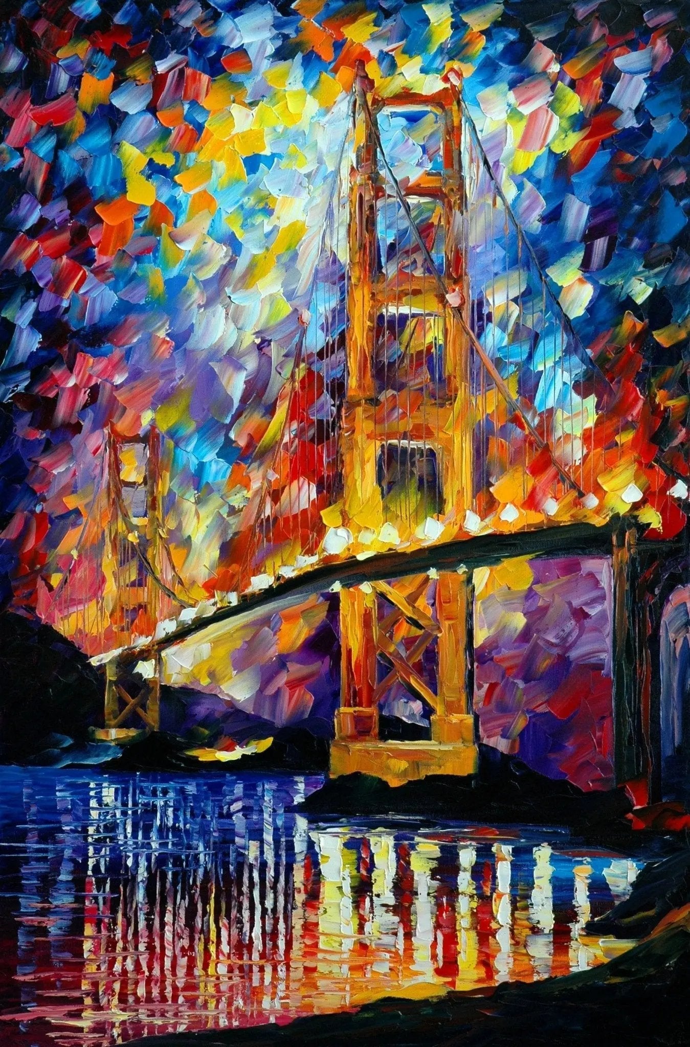 Abstract Landscape Oil Painting - Golden Bridge in Vivid Colors - Oil Painting Haven