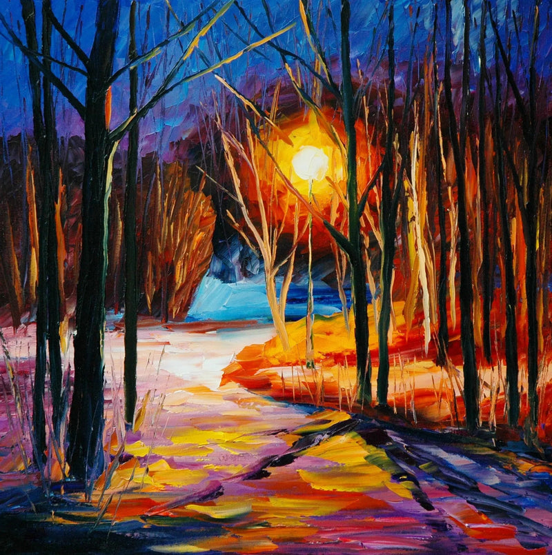 Abstract Landscape Oil Painting - Moonlit Forest Path - Oil Painting Haven