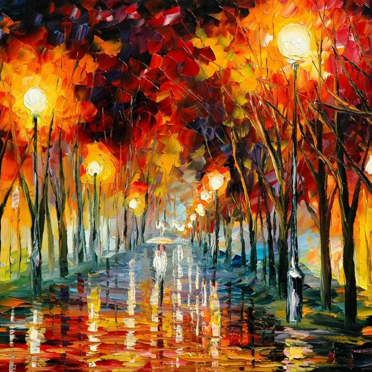 Abstract Landscape Oil Painting - Night Rain Path Reflections - Oil Painting Haven