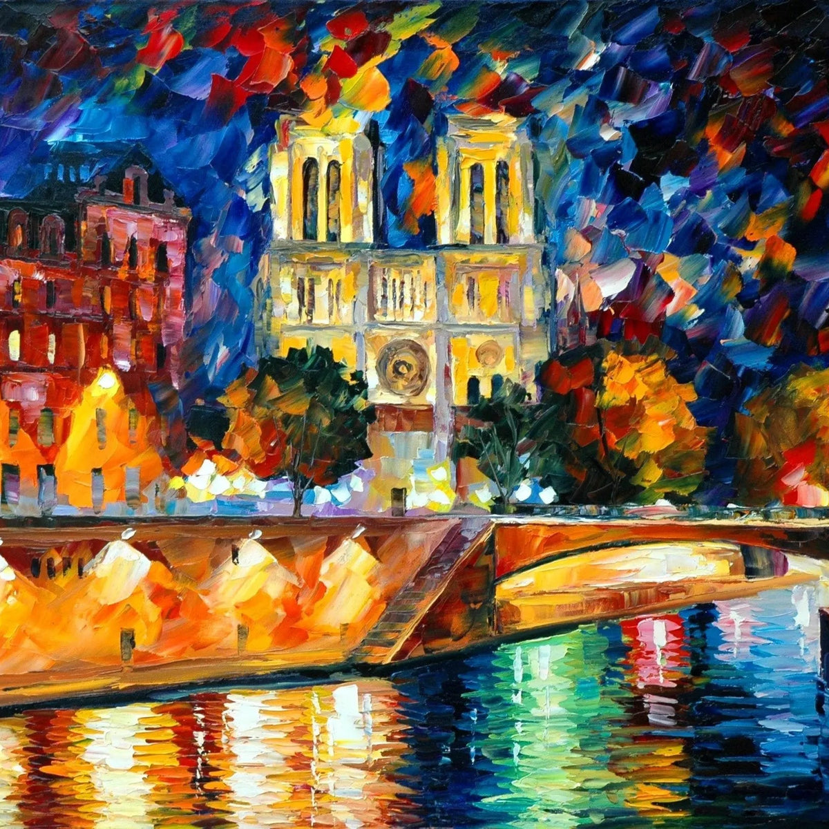 Abstract Landscape Oil Painting - Paris Night Scene with River - Oil Painting Haven
