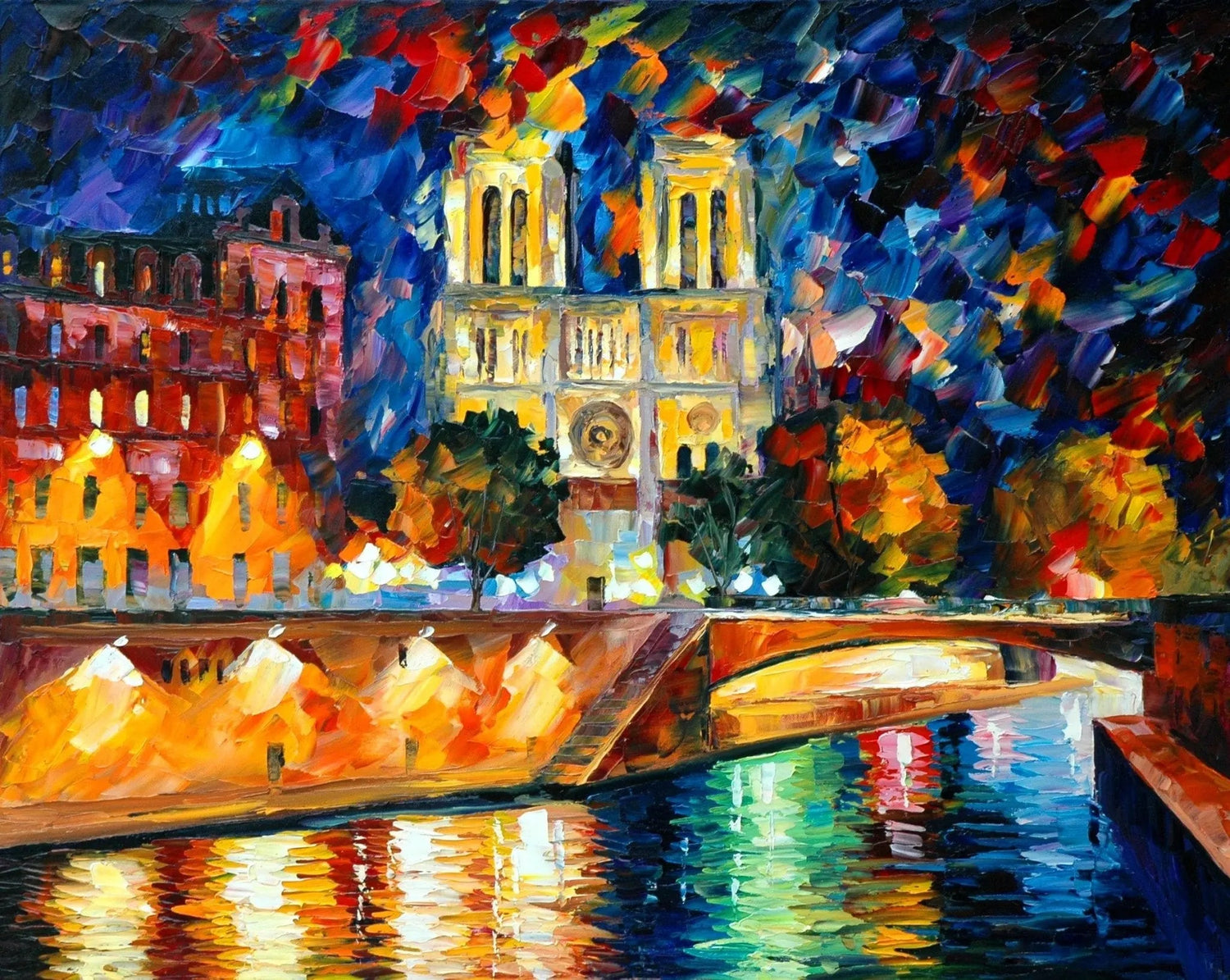 Abstract Landscape Oil Painting - Paris Night Scene with River - Oil Painting Haven