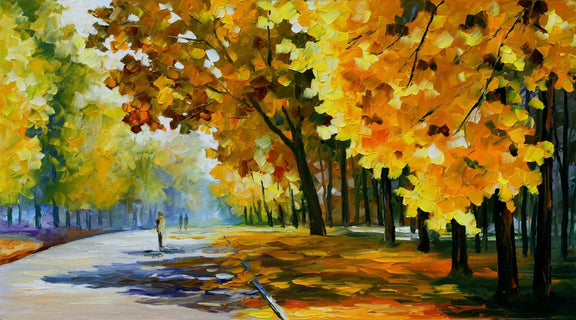 Abstract Landscape Oil Painting - Park Walk with Figures - Oil Painting Haven