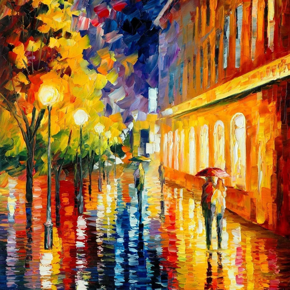 Abstract Landscape Oil Painting - Rainy Evening Street Scene - Oil Painting Haven