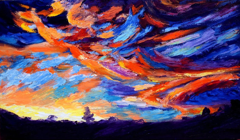 Abstract Landscape Oil Painting - Sunset Over Silhouetted Landscape - Oil Painting Haven