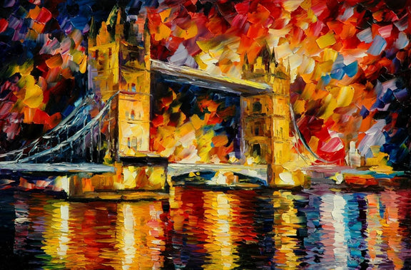 Abstract Landscape Oil Painting - Tower Bridge Water Reflections - Oil Painting Haven