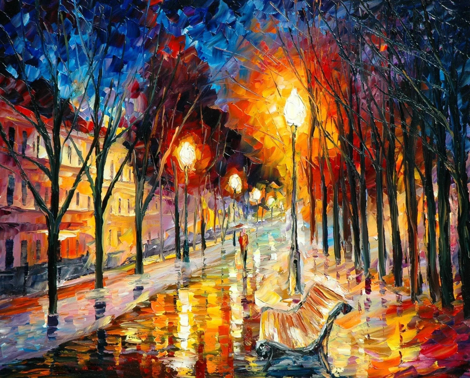 Abstract Landscape Oil Painting - Urban Rain Reflections - Oil Painting Haven