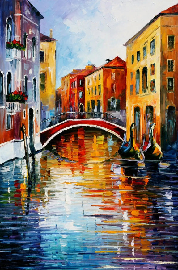 Abstract Landscape oil painting - venetian canal scene - Oil Painting Haven