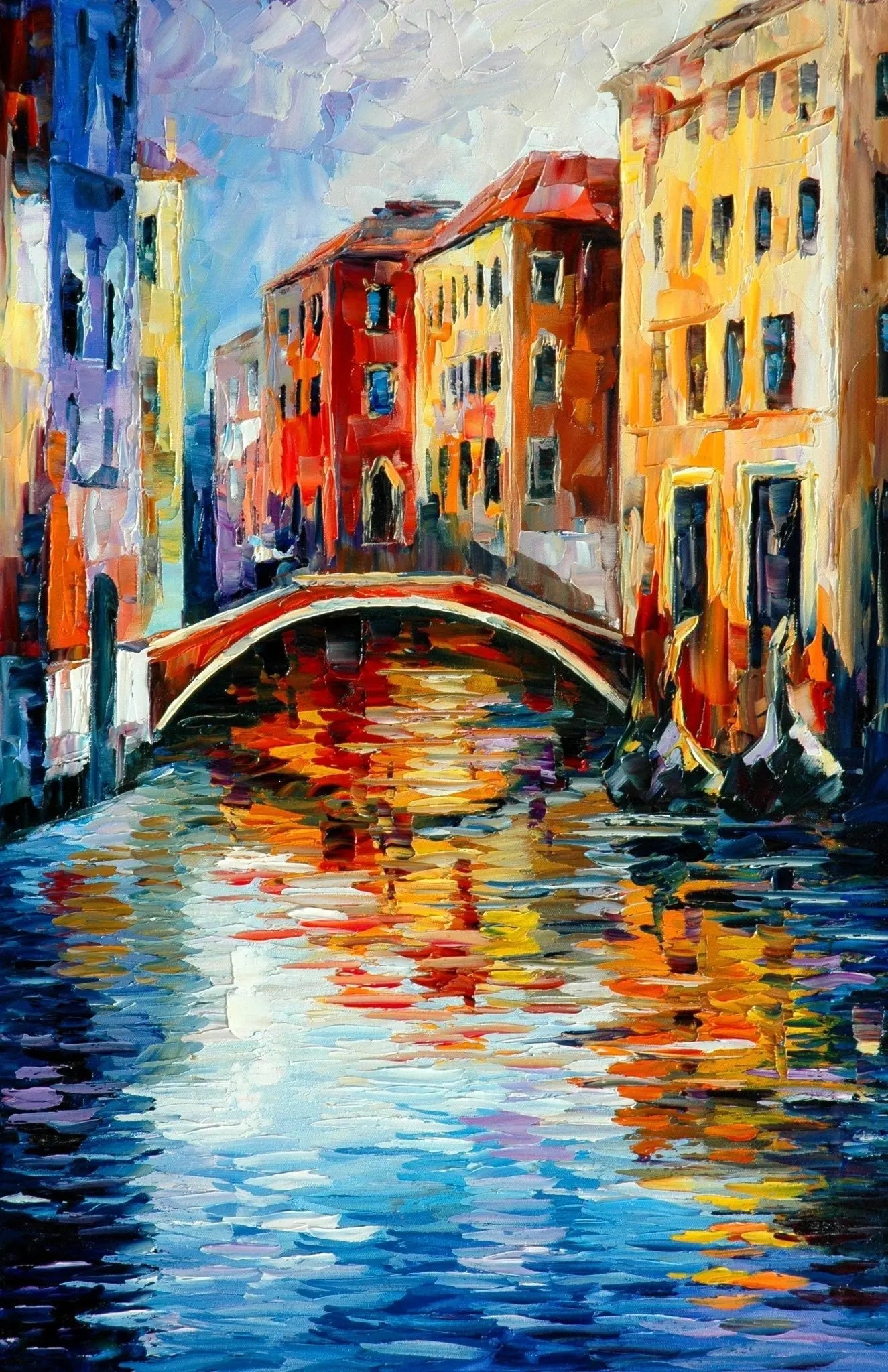 Abstract Landscape Oil Painting - Venetian Canal with Bridge - Oil Painting Haven