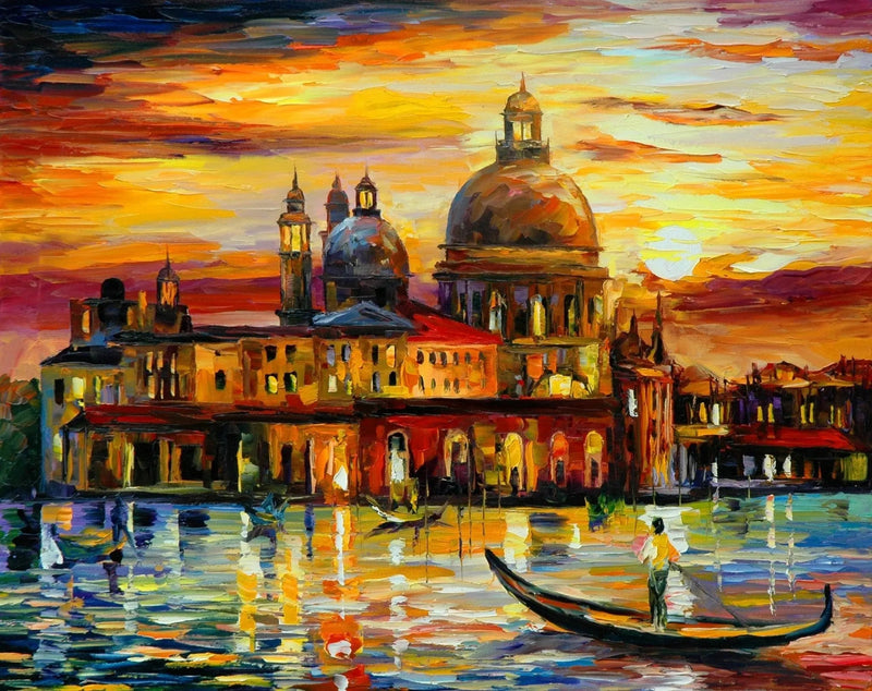 Abstract Landscape Oil Painting - Venetian Sunset Gondola Scene - Oil Painting Haven