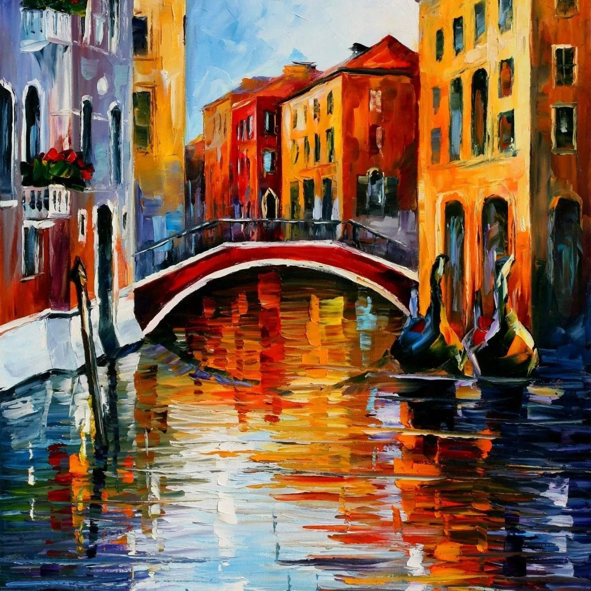 Abstract Landscape Oil Painting - Venice Canal Scene with Gondolas - Oil Painting Haven
