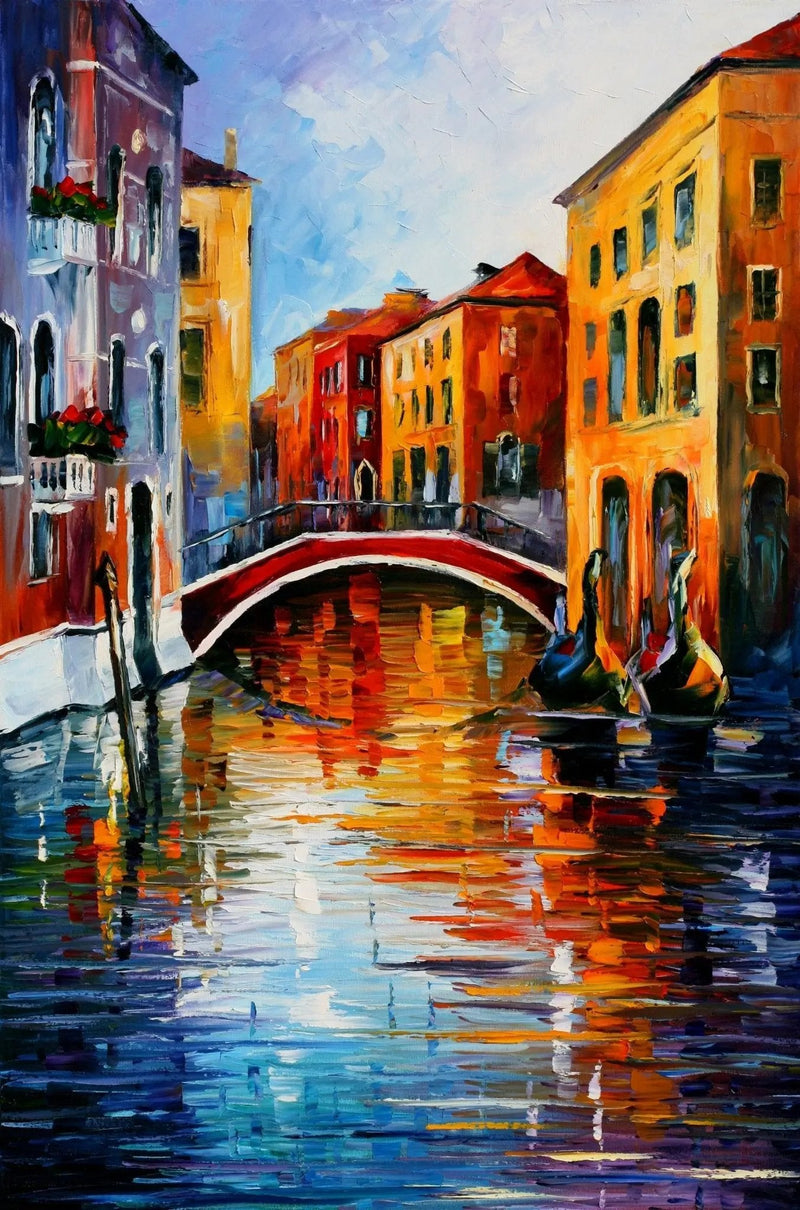Abstract Landscape Oil Painting - Venice Canal Scene with Gondolas - Oil Painting Haven