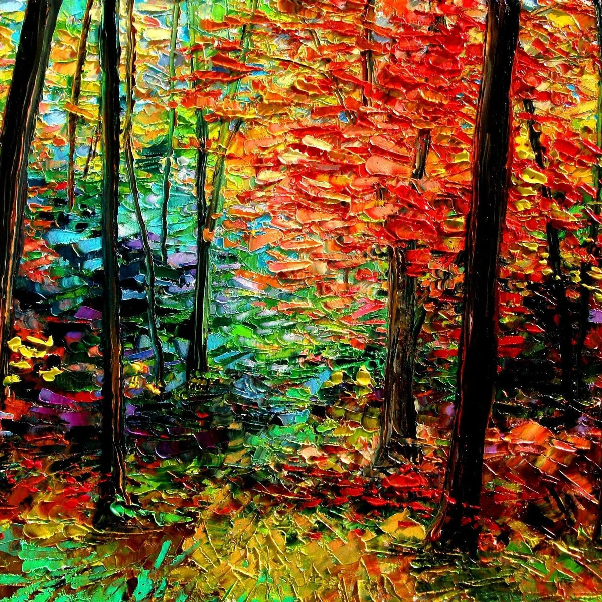 Abstract Landscape Oil Painting - Vibrant Autumn Forest Scene - Oil Painting Haven