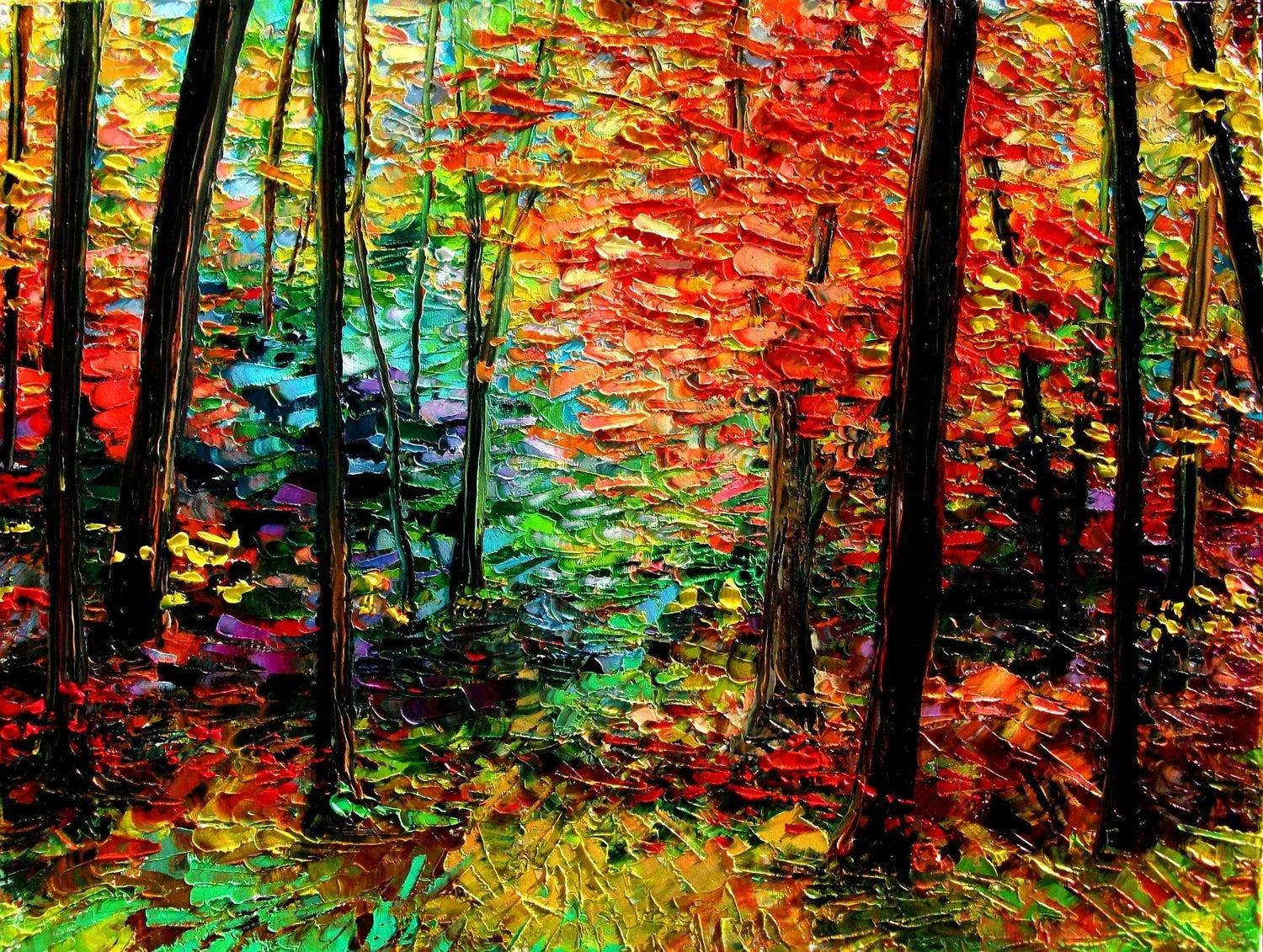 Abstract Landscape Oil Painting - Vibrant Autumn Forest Scene - Oil Painting Haven