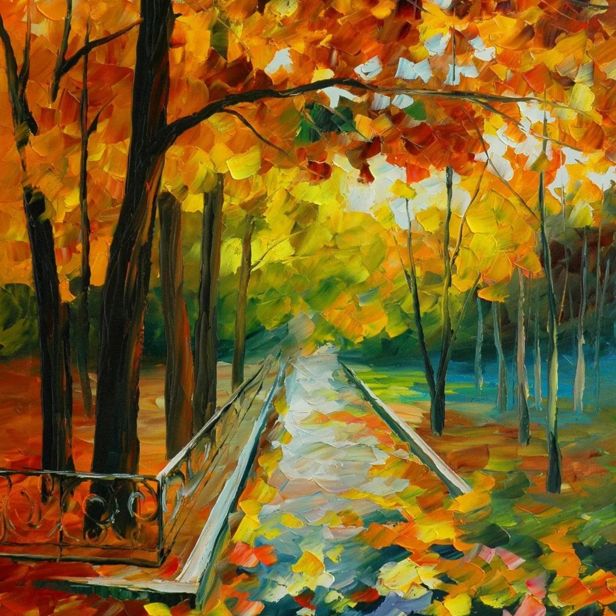 Abstract Landscape Oil Painting - Vibrant Autumn Pathway Scene - Oil Painting Haven