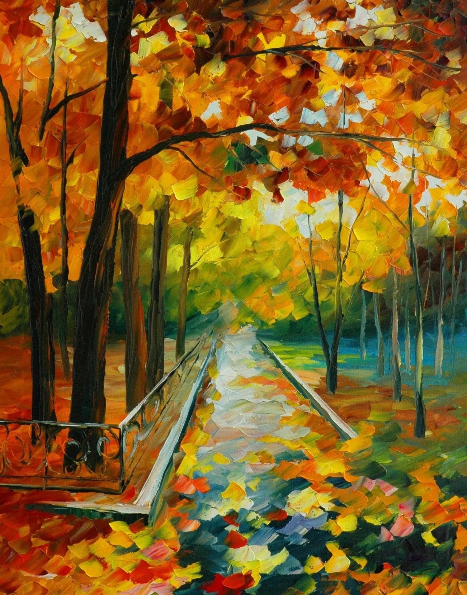 Abstract Landscape Oil Painting - Vibrant Autumn Pathway Scene - Oil Painting Haven
