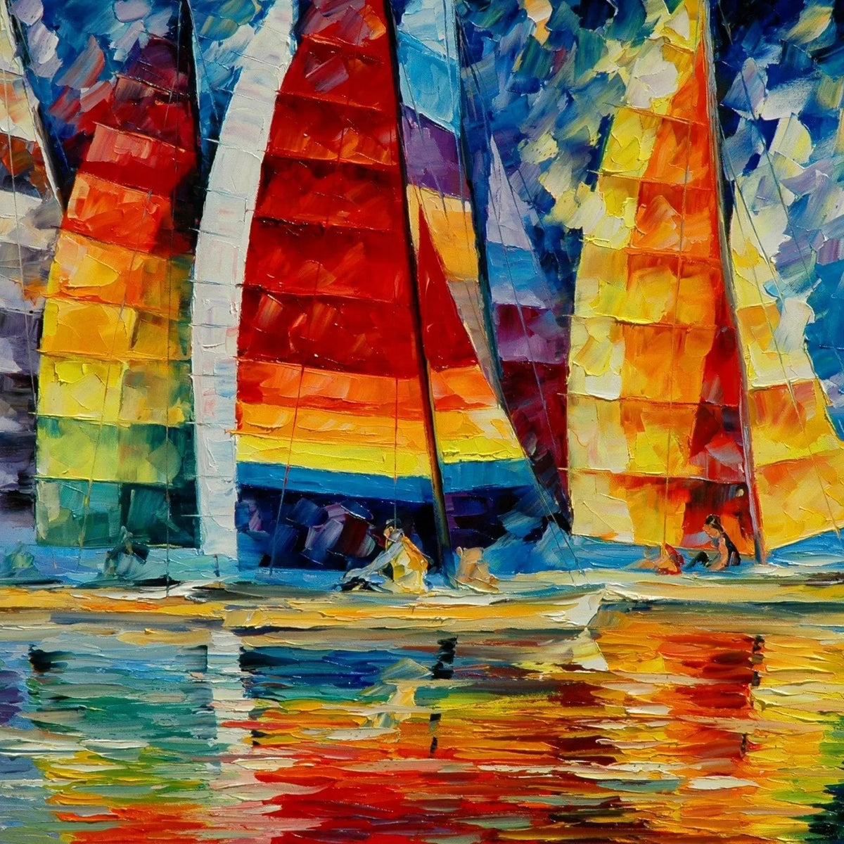 Abstract Landscape Oil Painting - Vibrant Sailboats on Water - Oil Painting Haven
