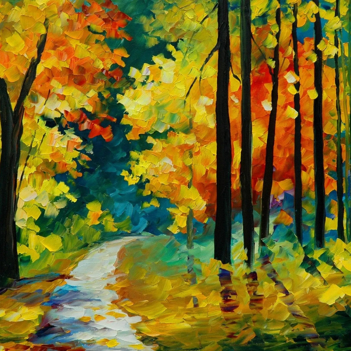 Abstract Landscape Oil Painting - Vivid Autumn Forest Path - Oil Painting Haven
