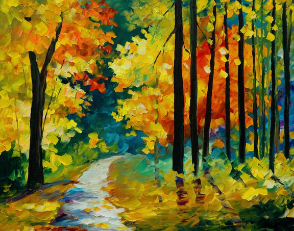 Abstract Landscape Oil Painting - Vivid Autumn Forest Path - Oil Painting Haven