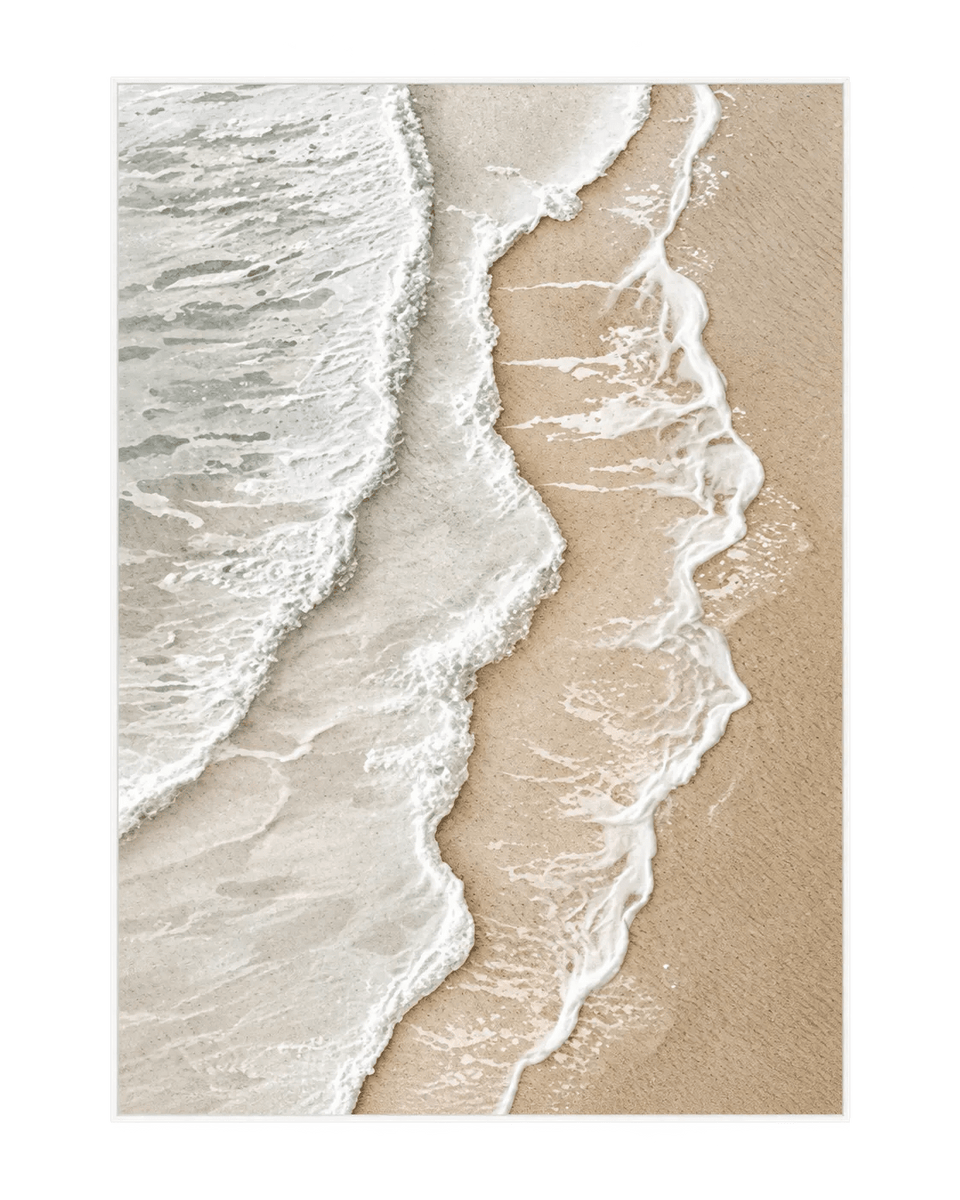 Abstract Oil Painting - Beige Shoreline Waves Textured Wall Art