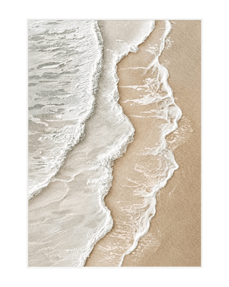 Abstract Oil Painting - Beige Shoreline Waves Textured Wall Art