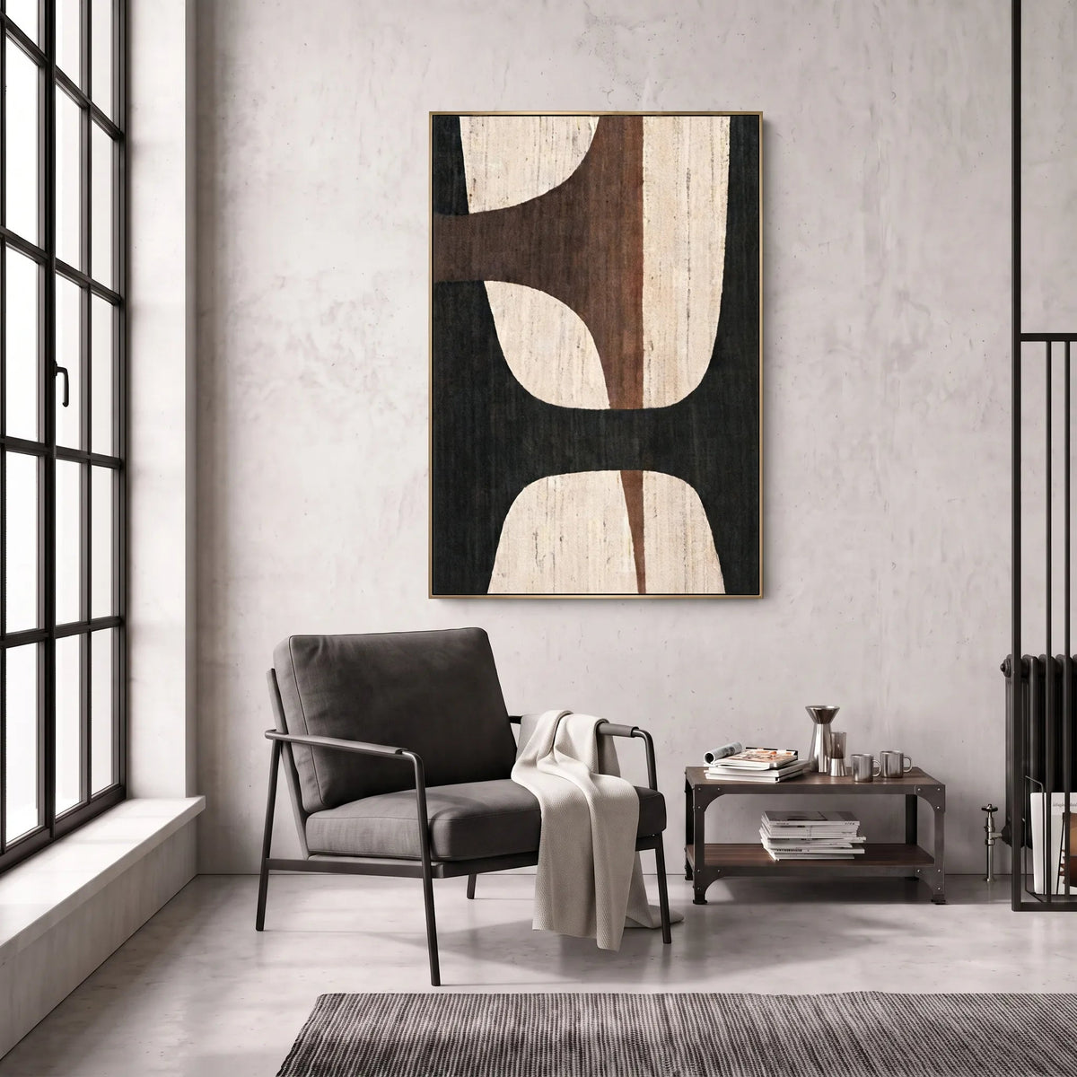 Abstract Oil Painting - Black and Brown Minimalist Geometric Art