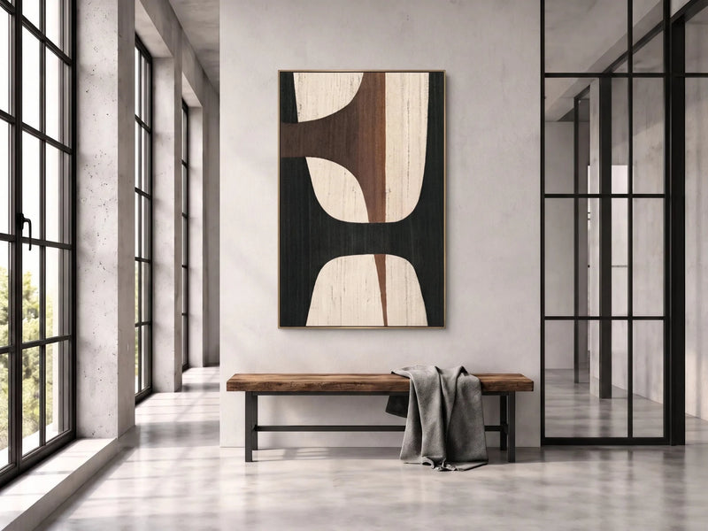 Abstract Oil Painting - Black and Brown Minimalist Geometric Art