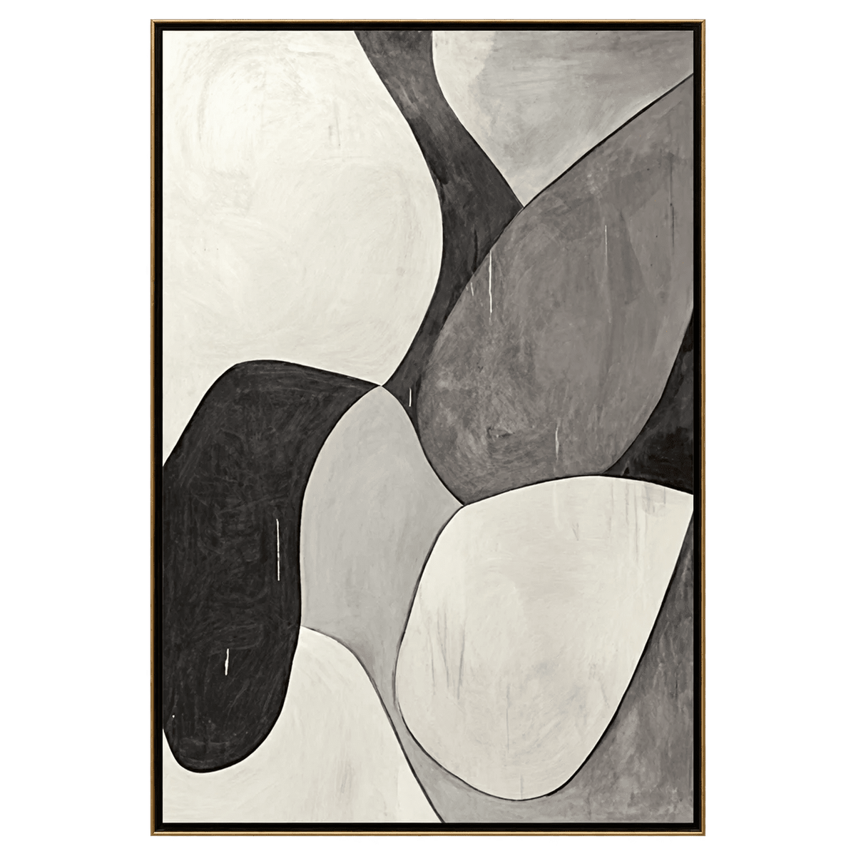 Abstract Oil Painting - Black and Gray Organic Geometric Wall Art