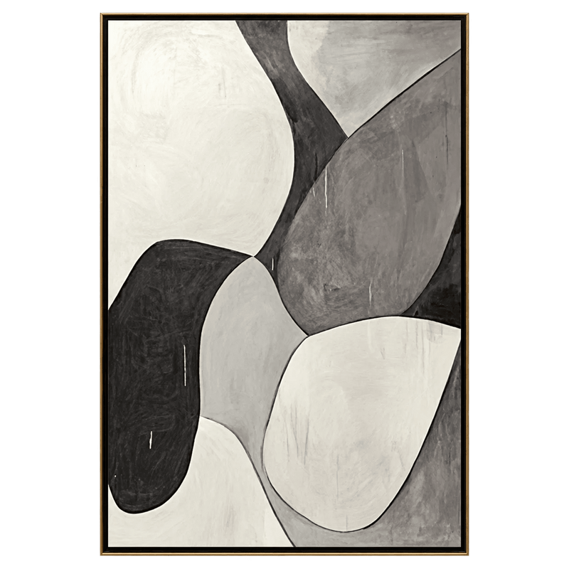 Abstract Oil Painting - Black and Gray Organic Geometric Wall Art