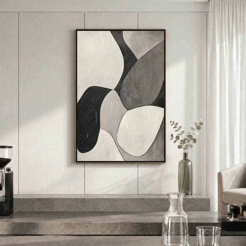 Abstract Oil Painting - Black and Gray Organic Geometric Wall Art