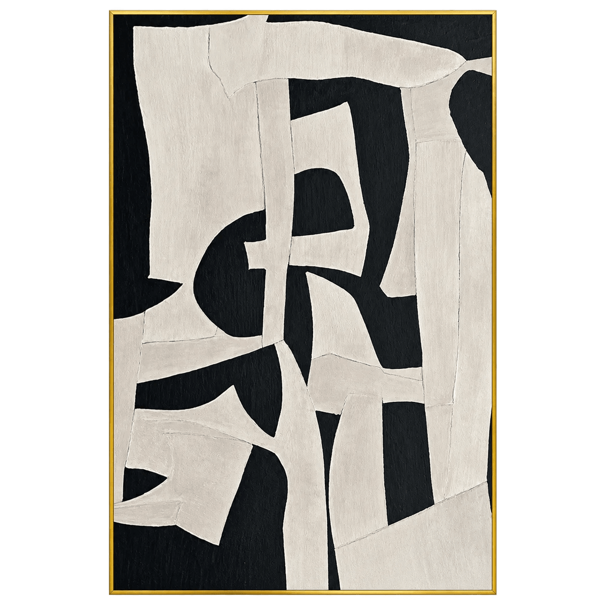 Abstract Oil Painting - Black and White Geometric Forms