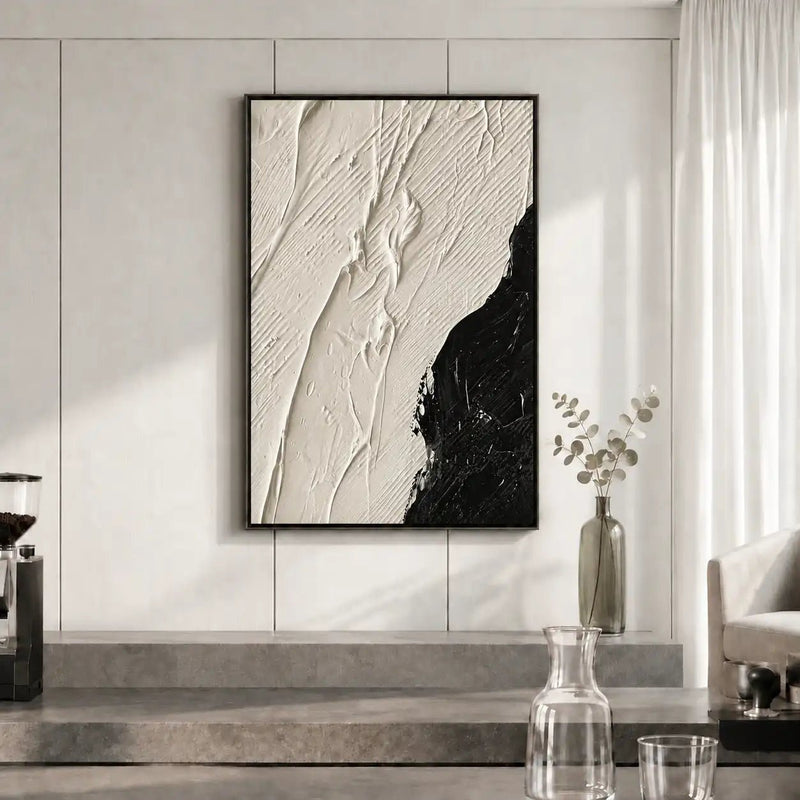 Abstract Oil Painting - Black and White Textured Canvas Wall Art
