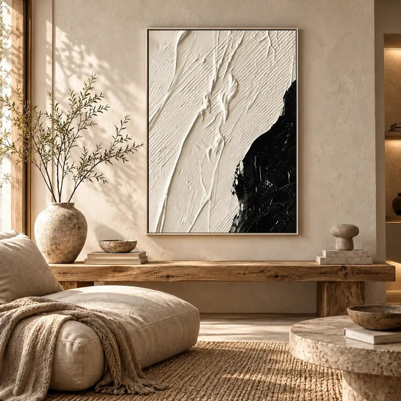 Abstract Oil Painting - Black and White Textured Canvas Wall Art