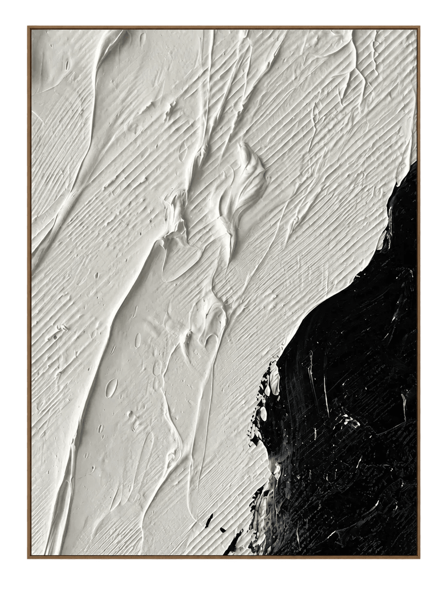 Abstract Oil Painting - Black and White Textured Canvas Wall Art