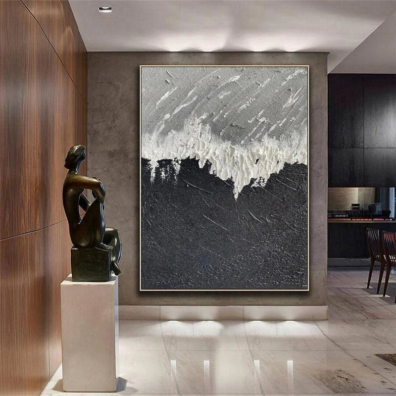Abstract Oil Painting - Black, Gray and White Textured Wall Art