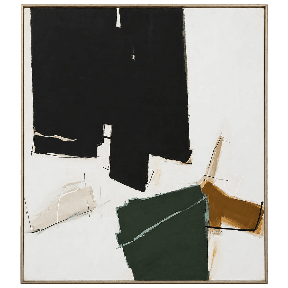 Abstract Oil Painting - Black, Green and Ochre Geometric Wall Art