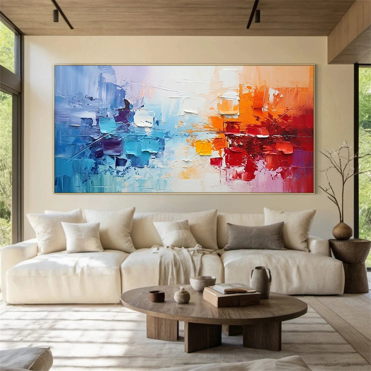 Abstraktes Landschaftsgemälde (Öl) – Mondbeschienener Waldweg