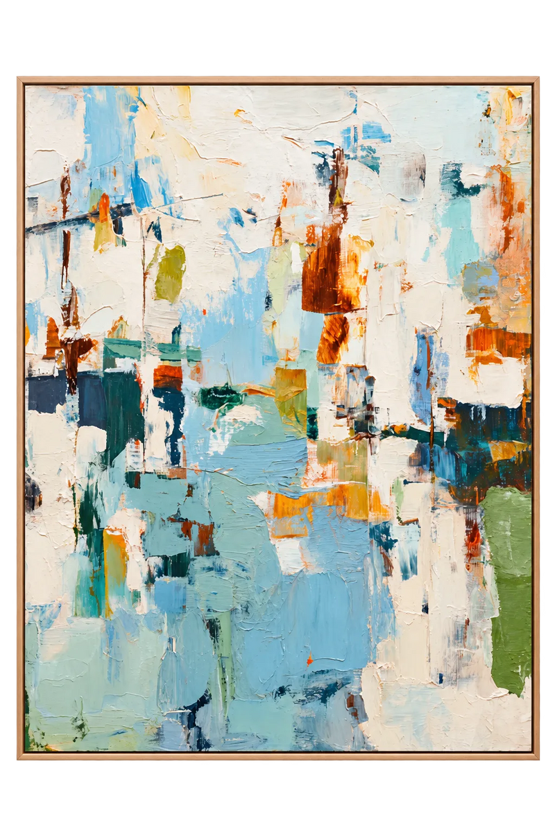 Abstract Oil Painting - Blue and Rust Textured Modern Wall Art