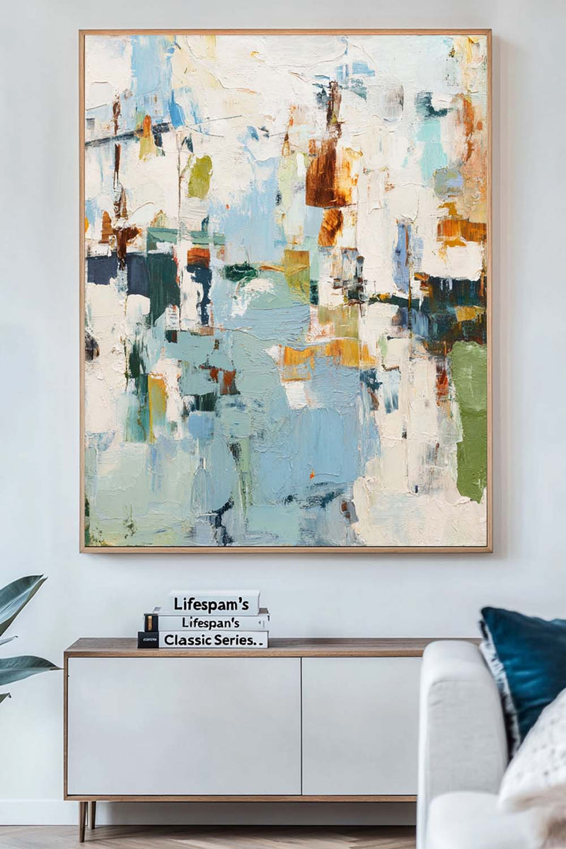 Abstract Oil Painting - Blue and Rust Textured Modern Wall Art