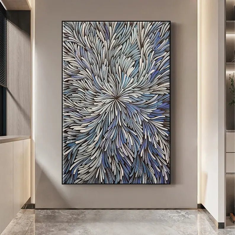 Abstract Oil Painting | Blue Feather - Like Swirl Textured Wall Art - Oil Painting Haven