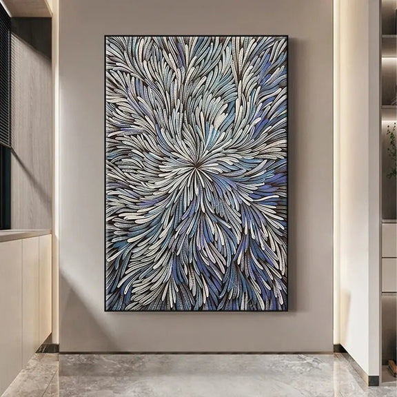 Abstract Oil Painting | Blue Feather - Like Swirl Textured Wall Art - Oil Painting Haven