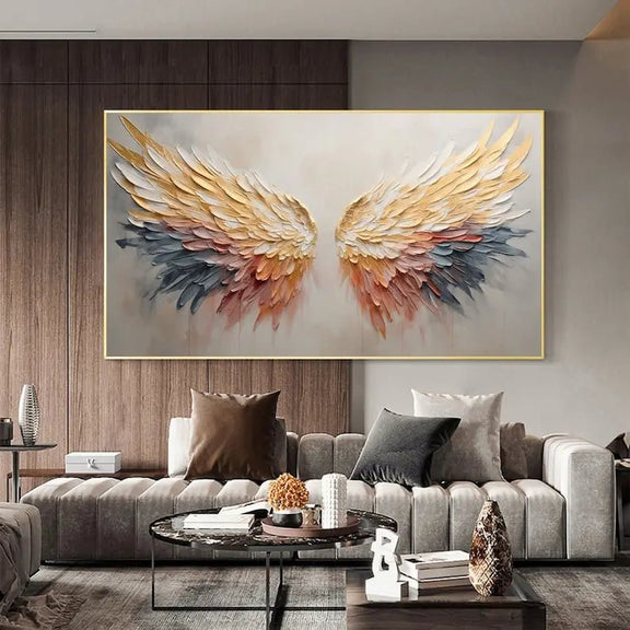 Abstract Oil Painting - Colorful Angel Wings Wall Art - Oil Painting Haven