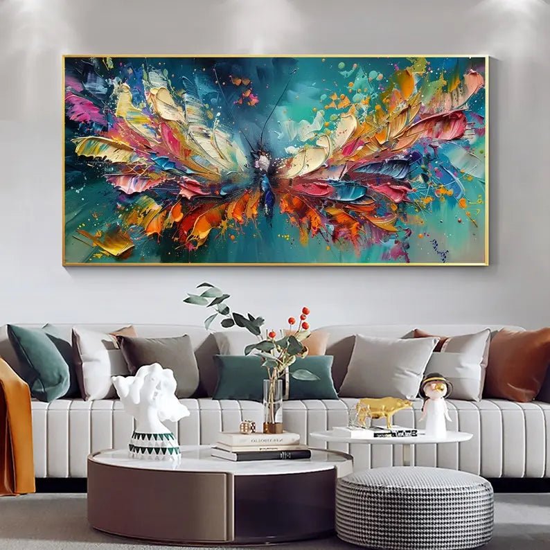 Abstract Oil Painting - Colorful Butterfly Art for Modern Living Room Decor - Oil Painting Haven